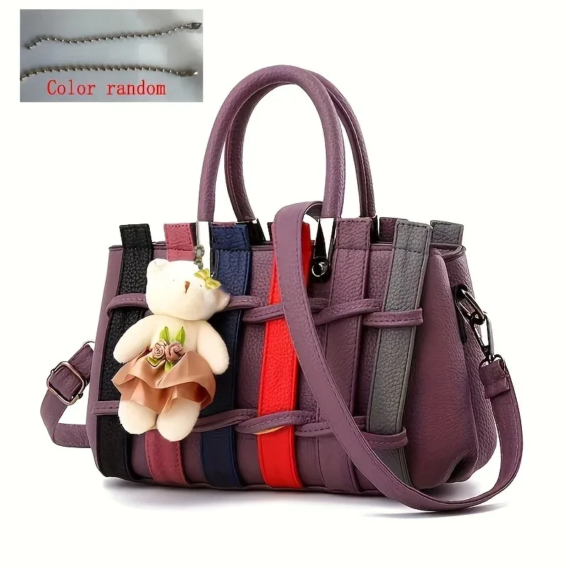 

1pcs Spring woven handbag with European and American fashion teddy bear pendant, single shoulder crossbody bag