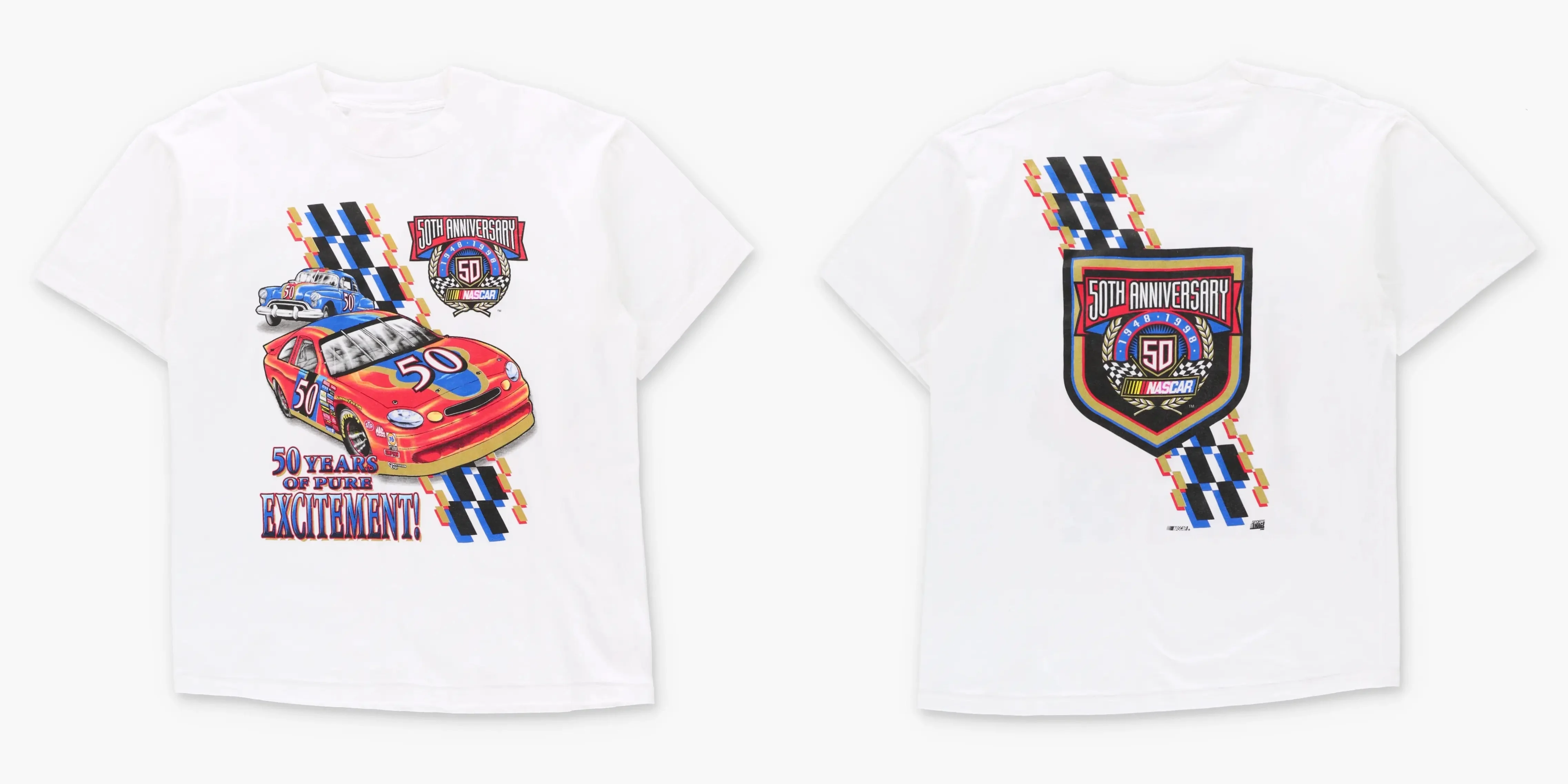 Vintage 1998 NASCAR 50th Anniversary 50 Years of Pure Excitement Graphic T-Shirt Cotton Men Women Streetwear Tee