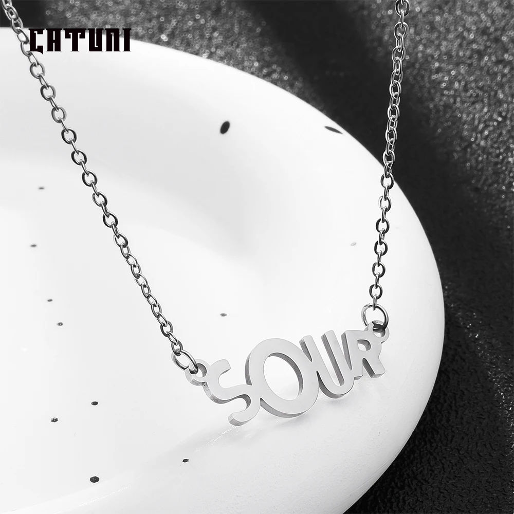 Catuni Sour Olivia Album Rodrigo Necklace Stainless Steel Letters Pendant Trendy Accessories Jewelry Gift for Fans Women Friends