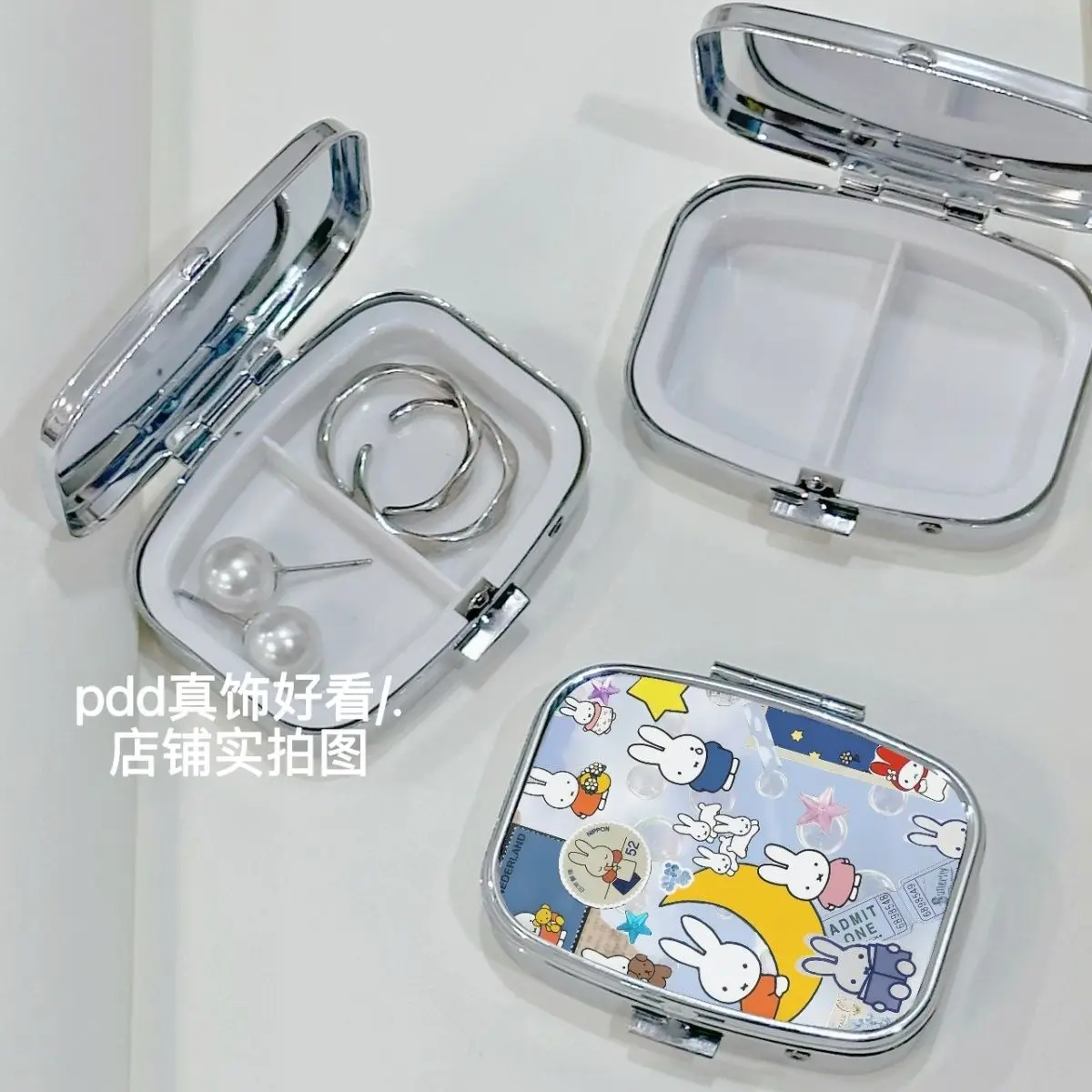 Kawaii Miffy Rabbit Jewelry Box Cute Cartoon Portable Compartments Metal Candy Box Medicine Storage Box Moisture-proof Sealed - view 3
