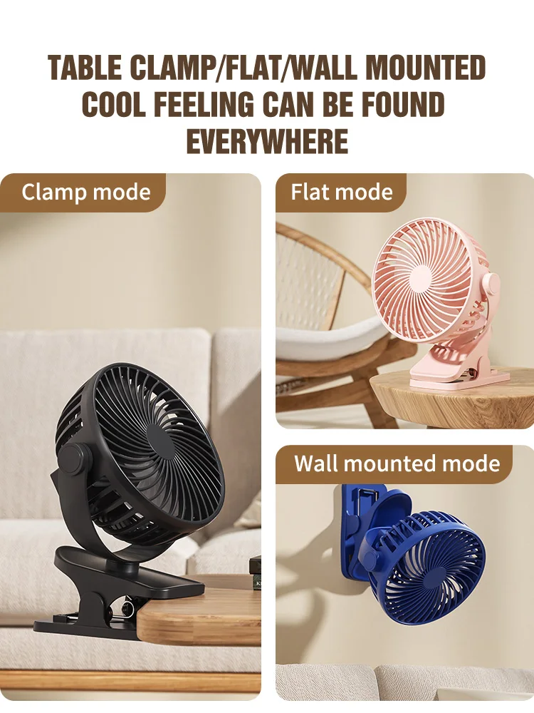 Portátil USB Mini Clip Fan, rotação de 360 °, ventilador de mesa ajustável, ultra-silencioso, ventilador elétrico, pequeno ventilador para estudante