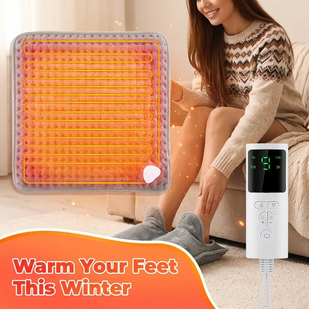 Electric Foot Warmer Pad, 9 Heat Levels 4 Timer Settings, Soft Washable Foldable Heating Mat for Under Desk Office Home Winter