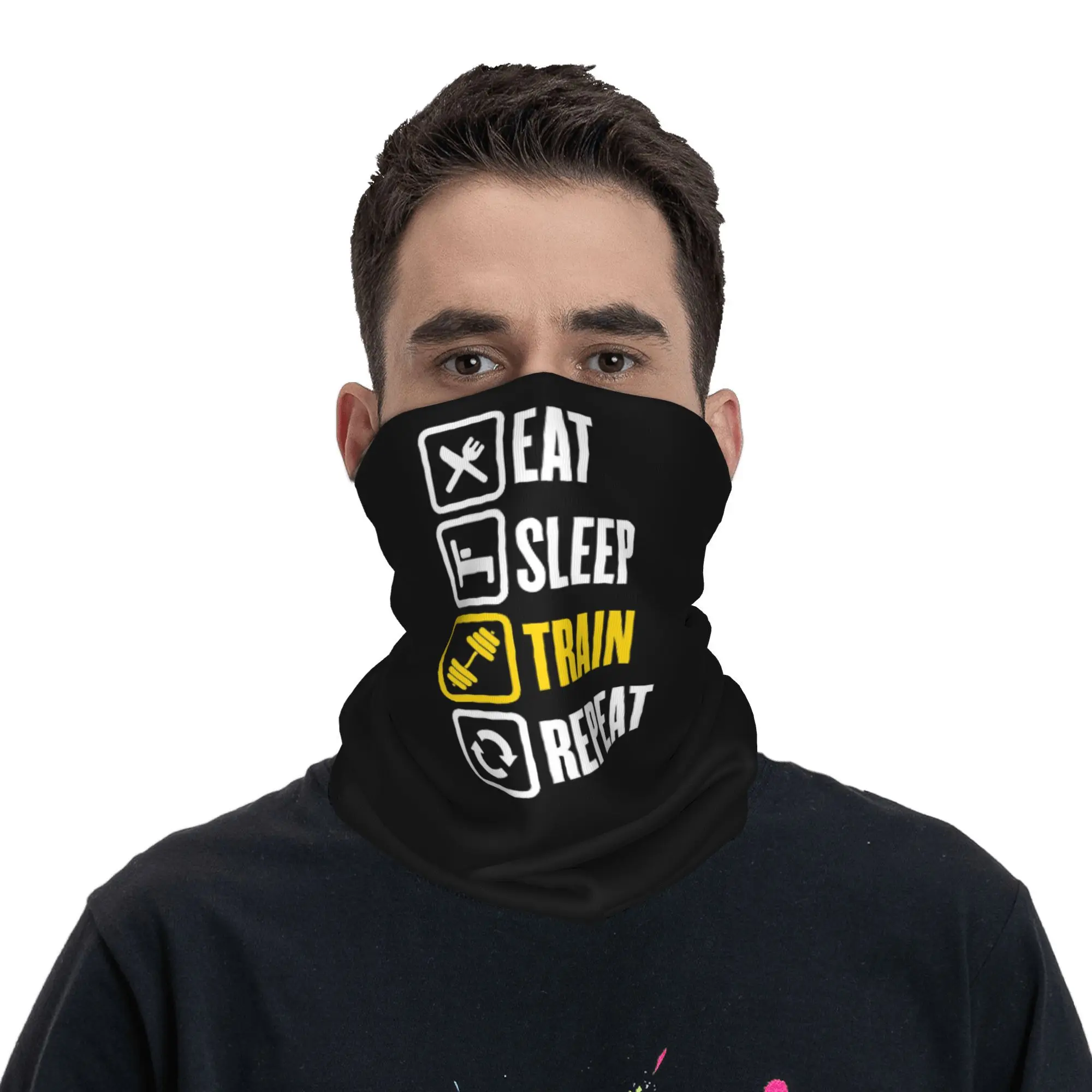 أكل النوم قطار تكرار الصالة الرياضية تحفيزية إقتباس باندانا غطاء الرقبة وشاح سحري متعدد الاستخدام أغطية الرأس الدراجات للجنسين الكبار يندبروف