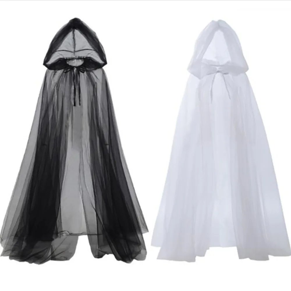 

Women Mesh Capes Gauze Ponchos Halloween Hooded Costume Party Costumes Thin Hooded Stage Lady The Wicked Coats