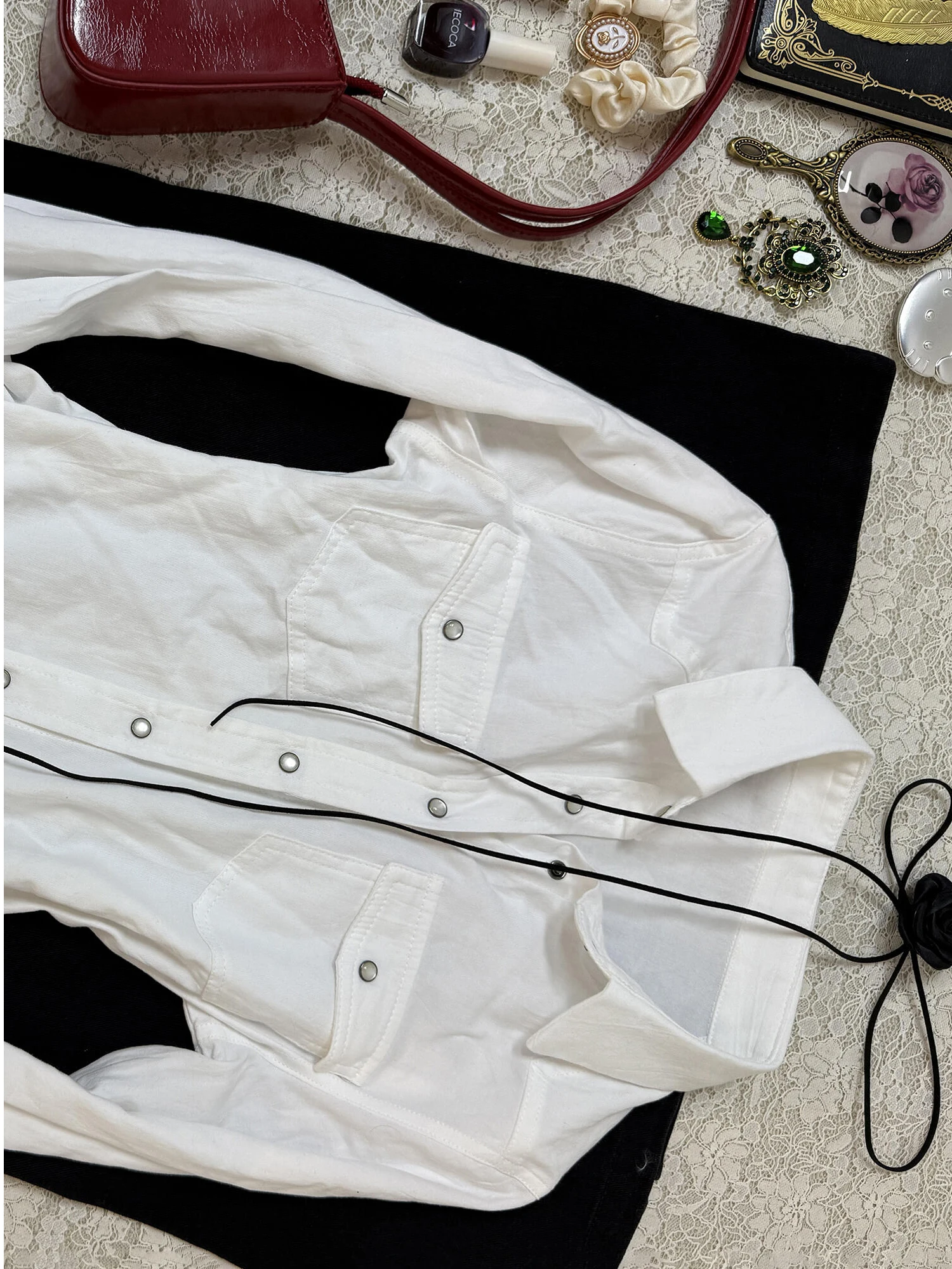 

Original American Sle Long Sve White irt for Women Vintage Vintage Workwear Trendy Spring Faion Girls Clothing