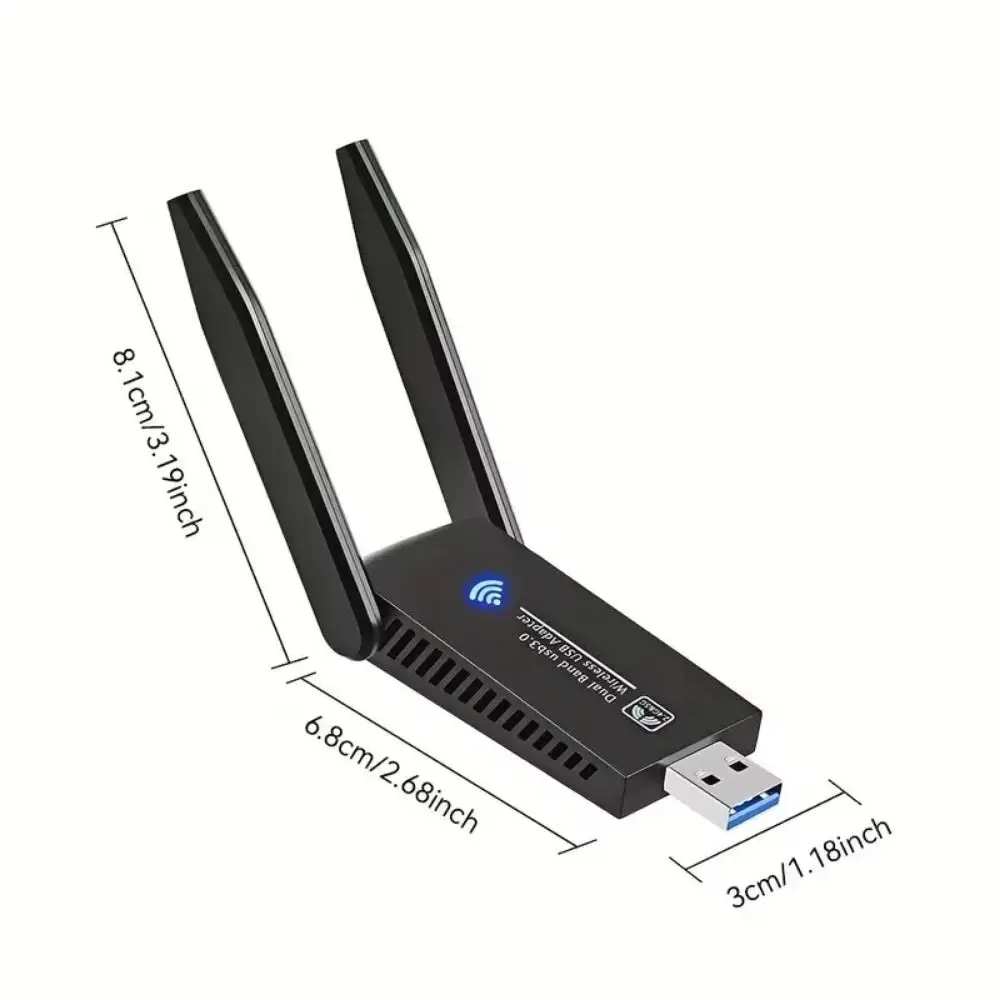Dual Band WiFi USB Adapter 2 Antenna Design 2.4G/5Ghz 1300Mbps WiFi Dongle Powerful Driver Free Wireless Network Card