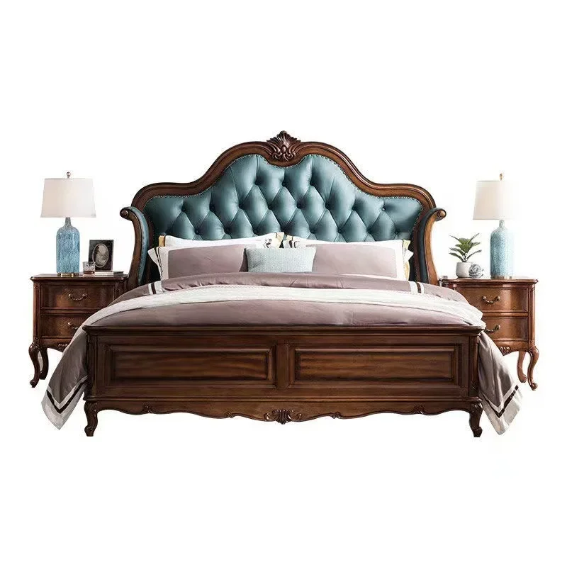 Bedroom double bed 1.8 meters 1.5cm solid wood bed European style, ash wood bed pure solid wood