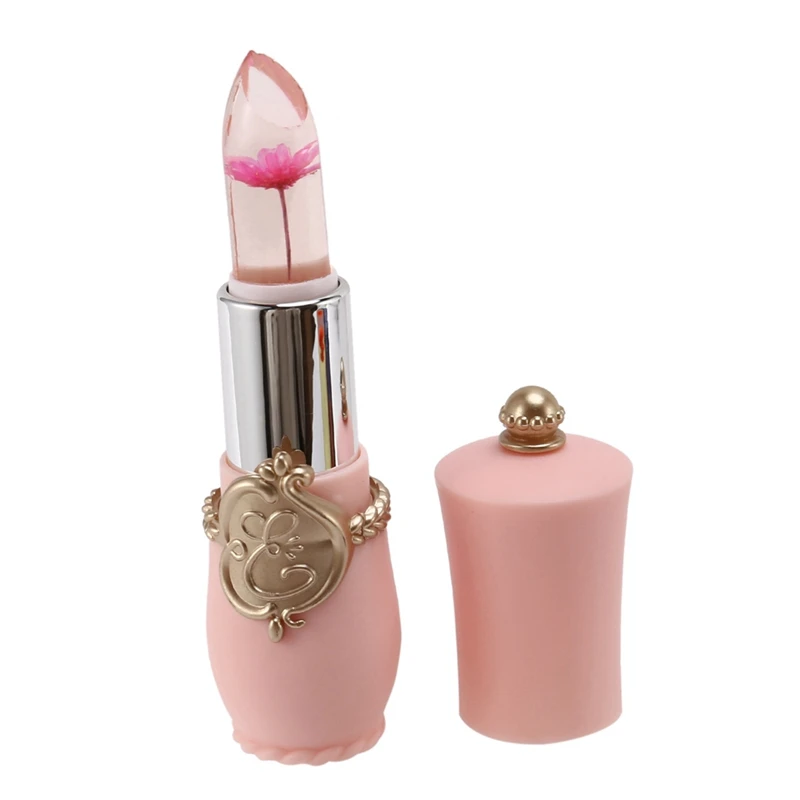 Pintalabios de gelatina de cristal de flor brillante de belleza, bálsamo labial mágico que cambia de temperatura, Color, maquillaje rosa, 2 unidades