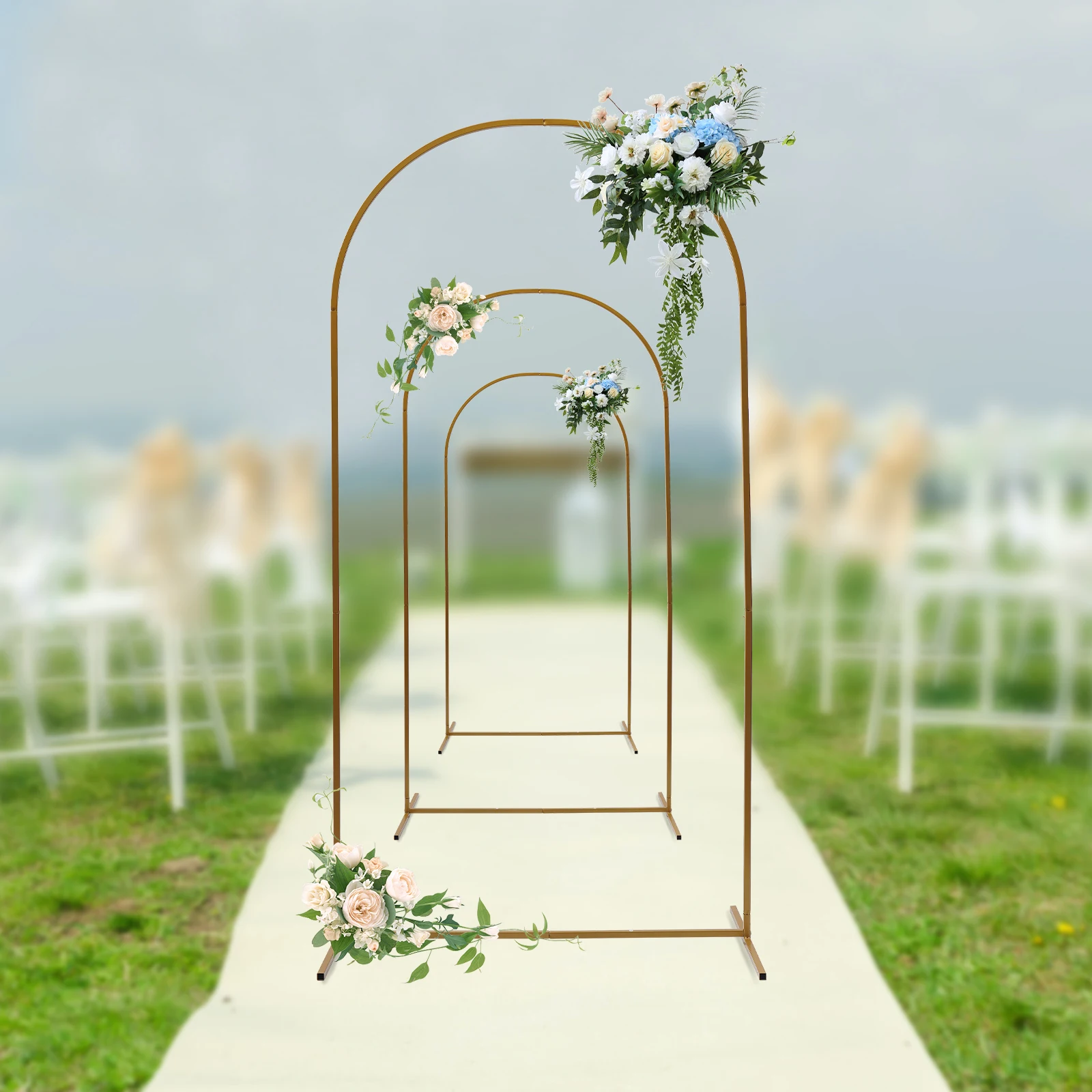 

3-piece wedding stand set Metal Arch Backdrop Stand,Gold Arch Backdrop Stand for Wedding Ceremony Bridal Party Decoration