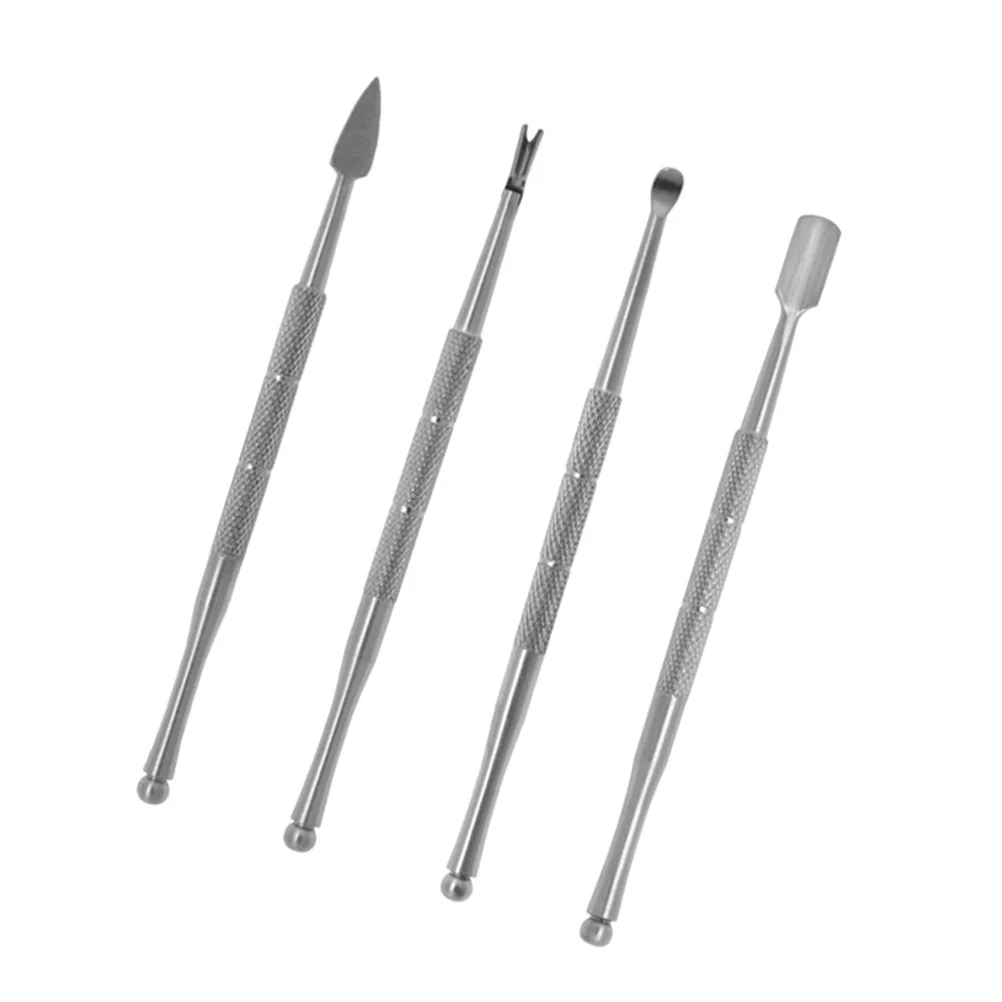 4pcs Stainless Steel Nail Push Ear Spoon Dead Skin Fork Dead Skin Push Pick Nail Cuticle Spoon Pusher Remover Nipper Clip