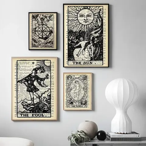 Tarot The Lovers Sun Empress Death Wall Art Canvas Painting Nordic Retro Posters and Prints Wall Pictures for Living Room Decor