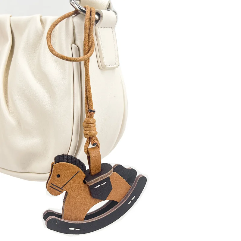 New Cow Leather Horse Keychain Bag Pendant Cute Pony Key Ring Luggage Bag hang Parts Accessories For Men and Women Lanyard