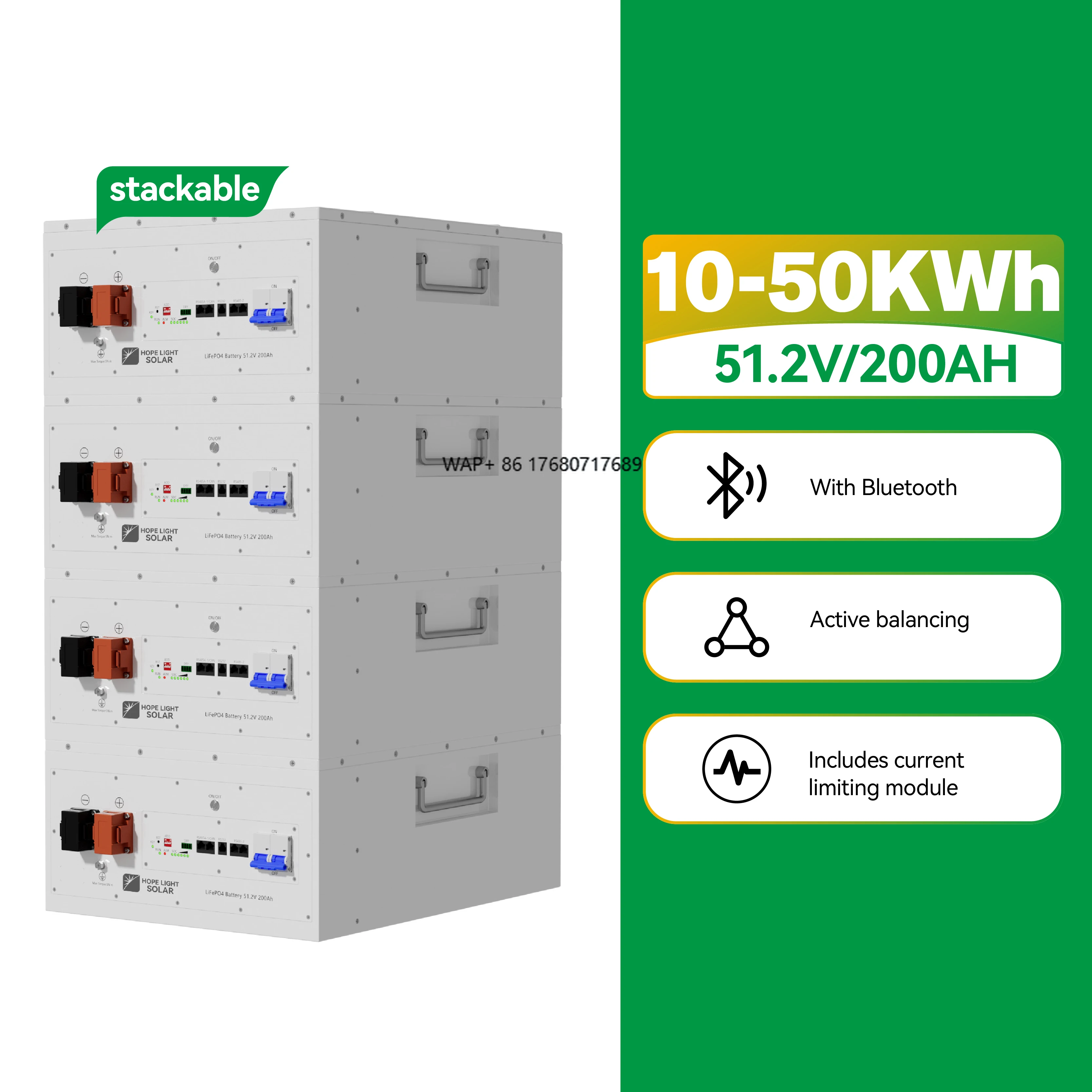 

High Capacity Batterie Lithium 10kwh 51.2V 200Ah Backup Module Cabinet LiFePO4 Battery for Solar Energy System With Bluetooth
