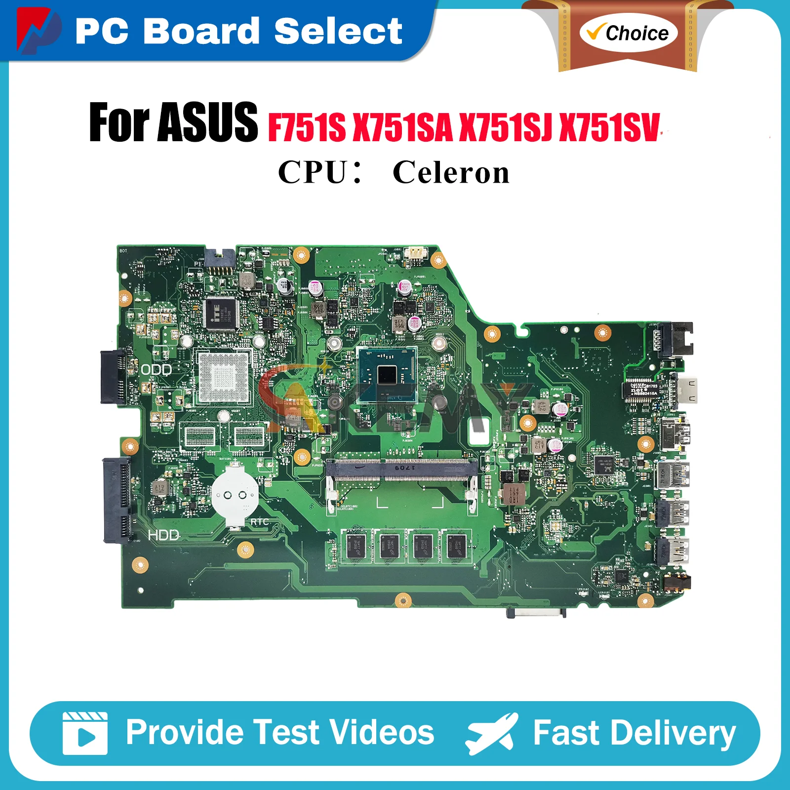 

X751SA Laptop Motherboard For ASUS VivoBook A751S X751SV X751SA X751SJ F751S X751S Mainboard With Celeron CPU 100% tests OK stk