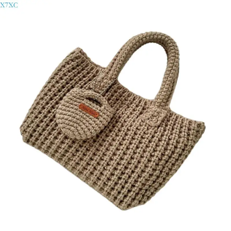 

X7XC Handmade Crochet Bag Yarn Soft and Practical Handbag for Fashionable Women