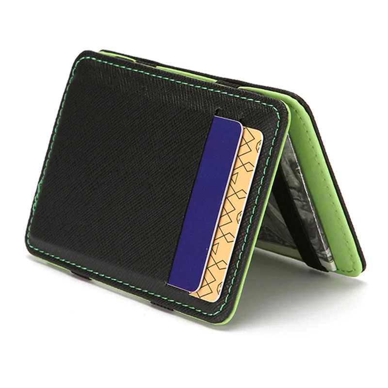 Short Business Credit Card Holder Mini Small Coin Purses Clutch Bag Case Pouch Ultra Thin PU Leather Women Men Magic Wallets