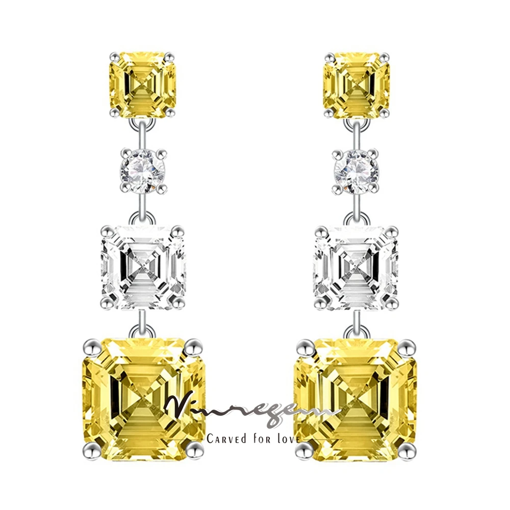 

Vinregem Asscher Cut Lab Created Citrine Paraiba Tourmaline Gemstone Drop Earrings For Women 925 Sterling Silver Fine Jewelry