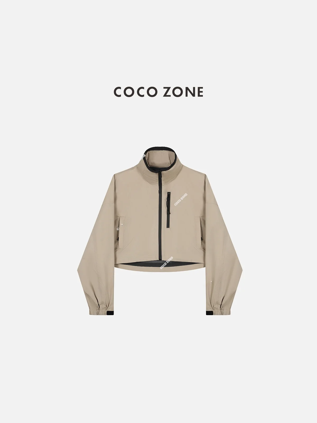 

ZONE ort Zipper Jaet 00% Cotton Spring Autumn Stand Collar Windproof Traveling Women's Faion Outerwear