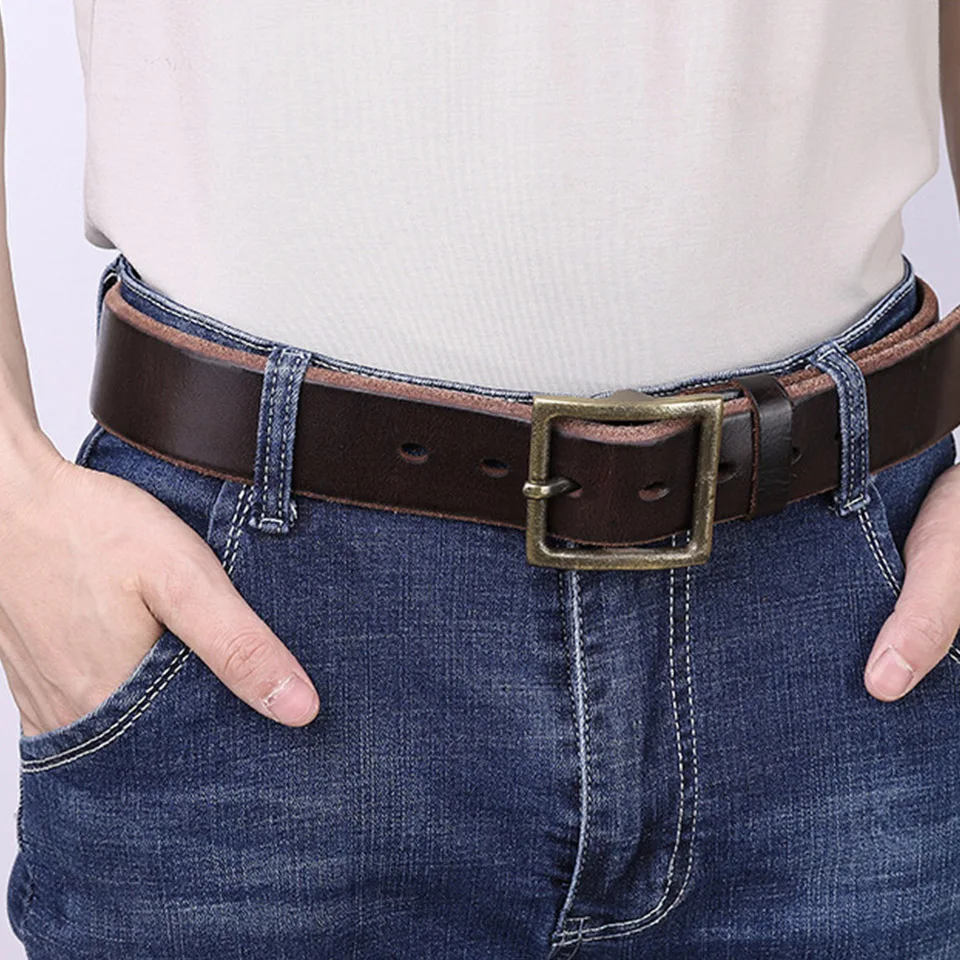 DulTraining-Ceinture en cuir de vachette épaissi pour hommes et femmes, ceinture de pantalon décontractée, édition coréenne, rétro, bronze, luxe, nouveau, 4.3cm