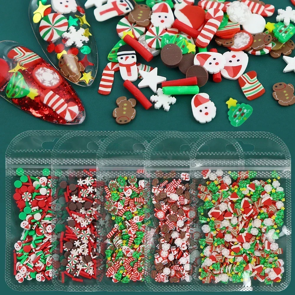 10G Mix Christmas Decoration Nail Art Charms Snowflake Polymer Soft Clay Slice Manicure Flake Nails Supplies Kawaii Accessories