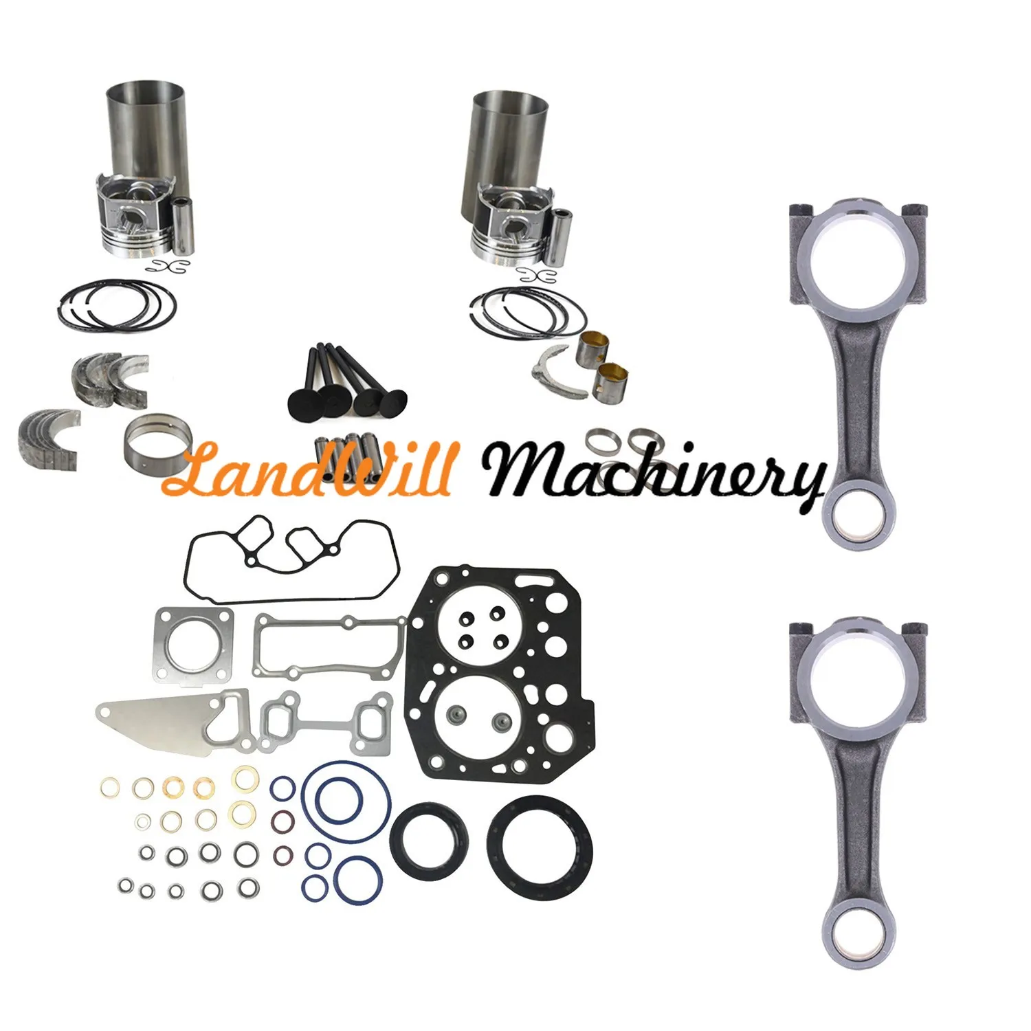 Overhaul Rebuild Kit + 2pcs Connecting Rod Fits For Yanmar 2TNV70 Engine