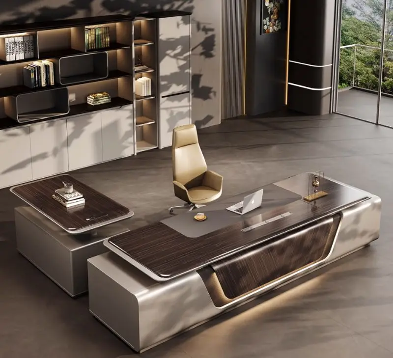 Luxurious Boss's Executive Wooden Light Luxury Modern Design Computer Desk Height Adjustment Function For Commercial Use