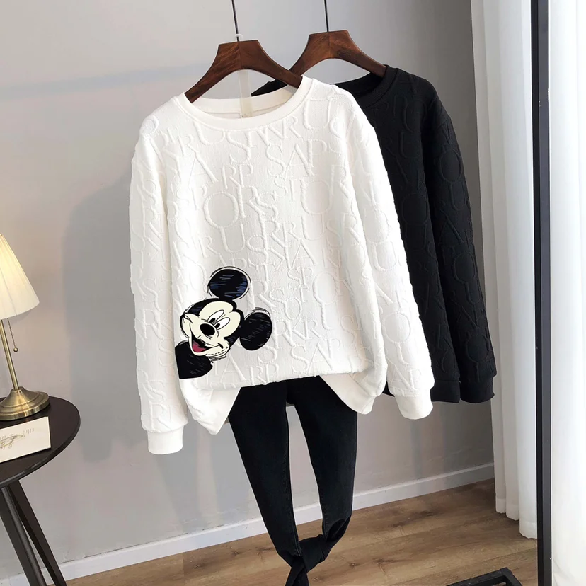 Disney 2024 Anime Cute Mickey Mouse Print Loose Sweatshirt Spring Autumn Cartoon Pullover Top Clothing