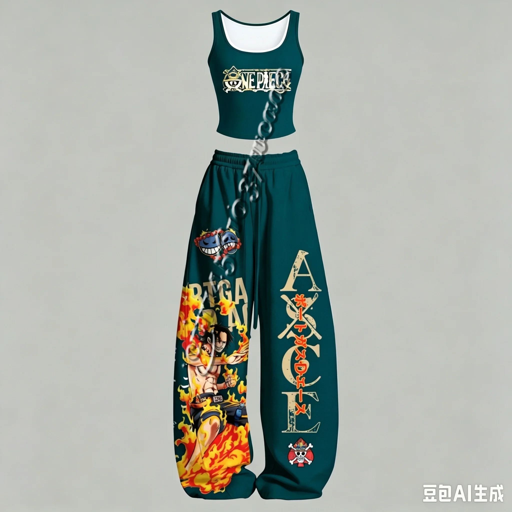 26/27 FamilyMatching Neues One Piece Anime-Charakter Tanktop und Weite Hose Set für Männer und Frauen Unisex Casual 2-Teiliges Outfit – Detail 4