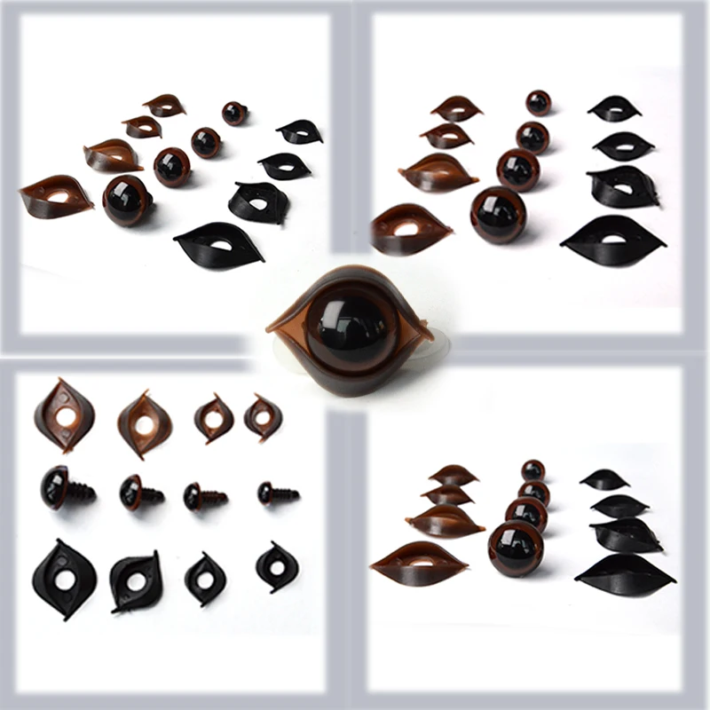 20sets Brown Safety Eyes Plastic Craft Crochet Eyes Washers with Dolls Eyelid Fit for Amigurumi 3D Double Eyelid Buckles for Stu