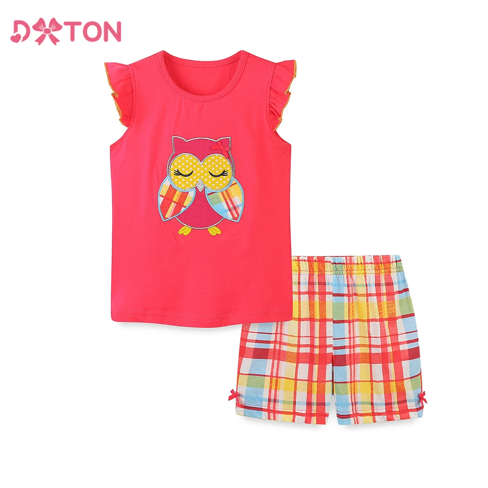 

DXTON Baby Girls Clothing Sets Sleeveless Kids T-shirt Tops+Shorts Toddler 2Pcs Suit Bird Plaid Print Summer Daily Clothes Sets