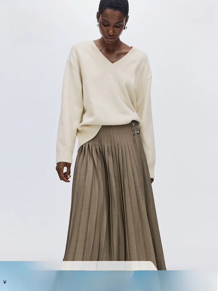 

Женская повседневная трикотажная кофта H&M с V-образным вырезом, теплая базовая модель свободного кроя, весенняя внутренняя одежда, удобная, из смесового полиэстера, стандартной длины