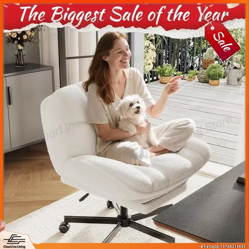 Ergonomic Cross Legged Office Chair with Footrest Height Adjustable Swivel Rolling Desk Chair Thick Cushioned Criss Cross