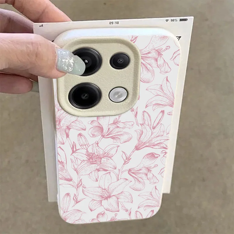 Elegant Pink Lily Pattern Phone Case for Xiaomi Redmi Note 14 13 12 11 10 Pro Plus 5G 12S Redmi 14C 13C Shockproof Soft Cover