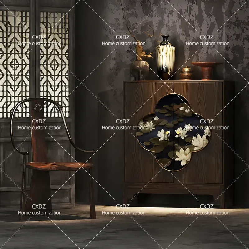 Solid Wood Chest Cabinet Dining Sideboard Tea Room Storage Cabinet Living Room Sofa Side Table Chinese Style Furniture
