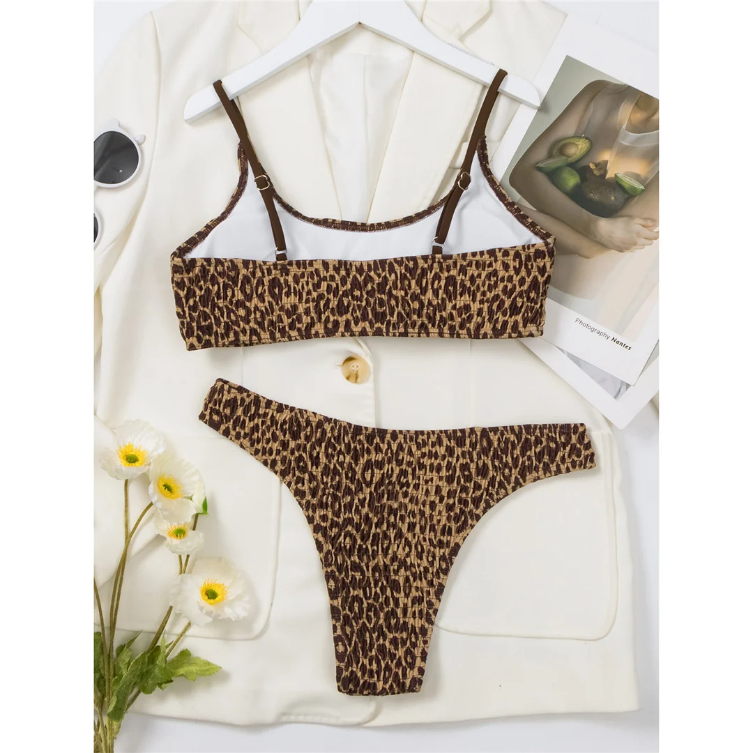 Leopardmuster, geraffter, brasilianischer Bikini, Damen-Badeanzug, zweiteiliges Bikini-Set, Badebekleidung, Badeanzug, Modell V5618. – Detail 21