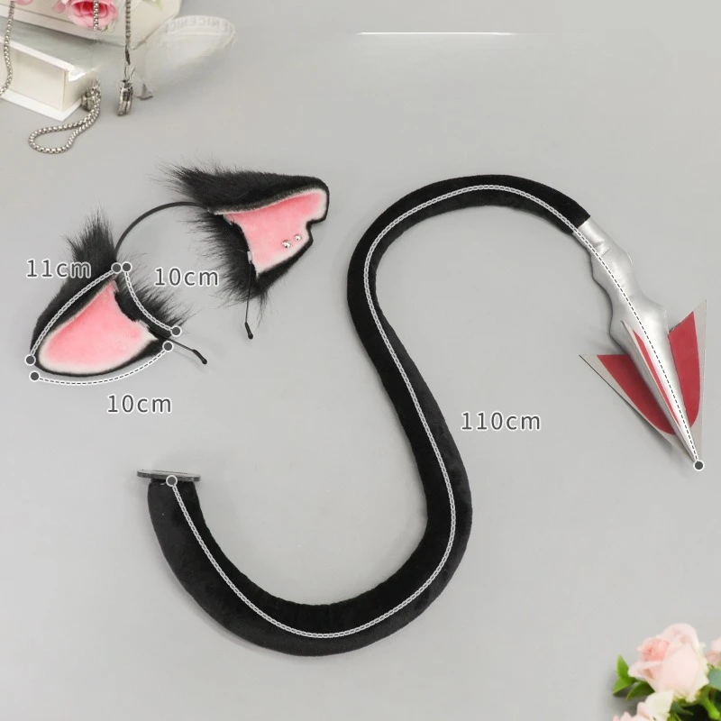 لعبة لعب الأدوار مع عصابة رأس من القطيفة على شكل أذن الوحش وذيل أذن الماوس مجموعة كاملة من أزياء لعب الأدوار