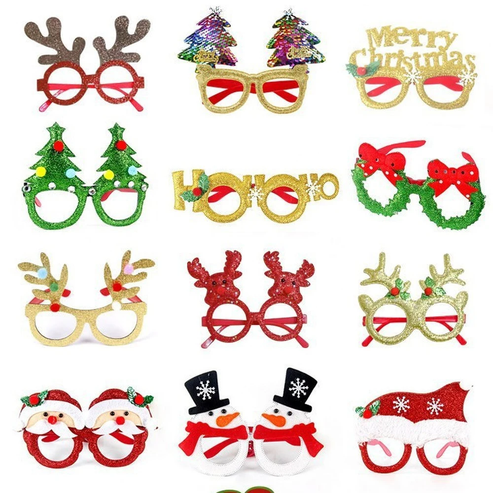 

12pcs Santa Claus Xmas Tree Elk Paper Glasses Frame Funny Glasses Photo Prop Christmas Decorations Navidad New Year Kid Gift