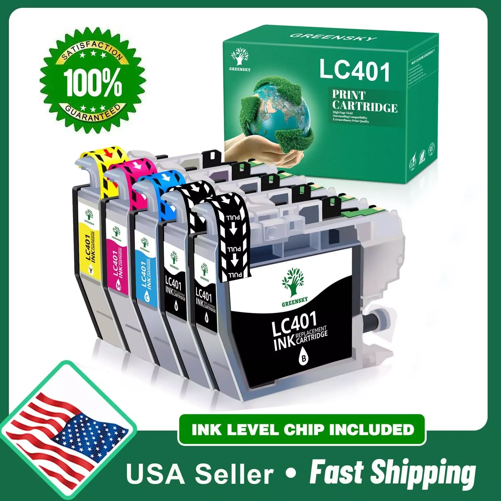 5 Pack LC401 Ink Cartridge compatible with Brother LC401 MFC-J1012DW MFC-J1170DW