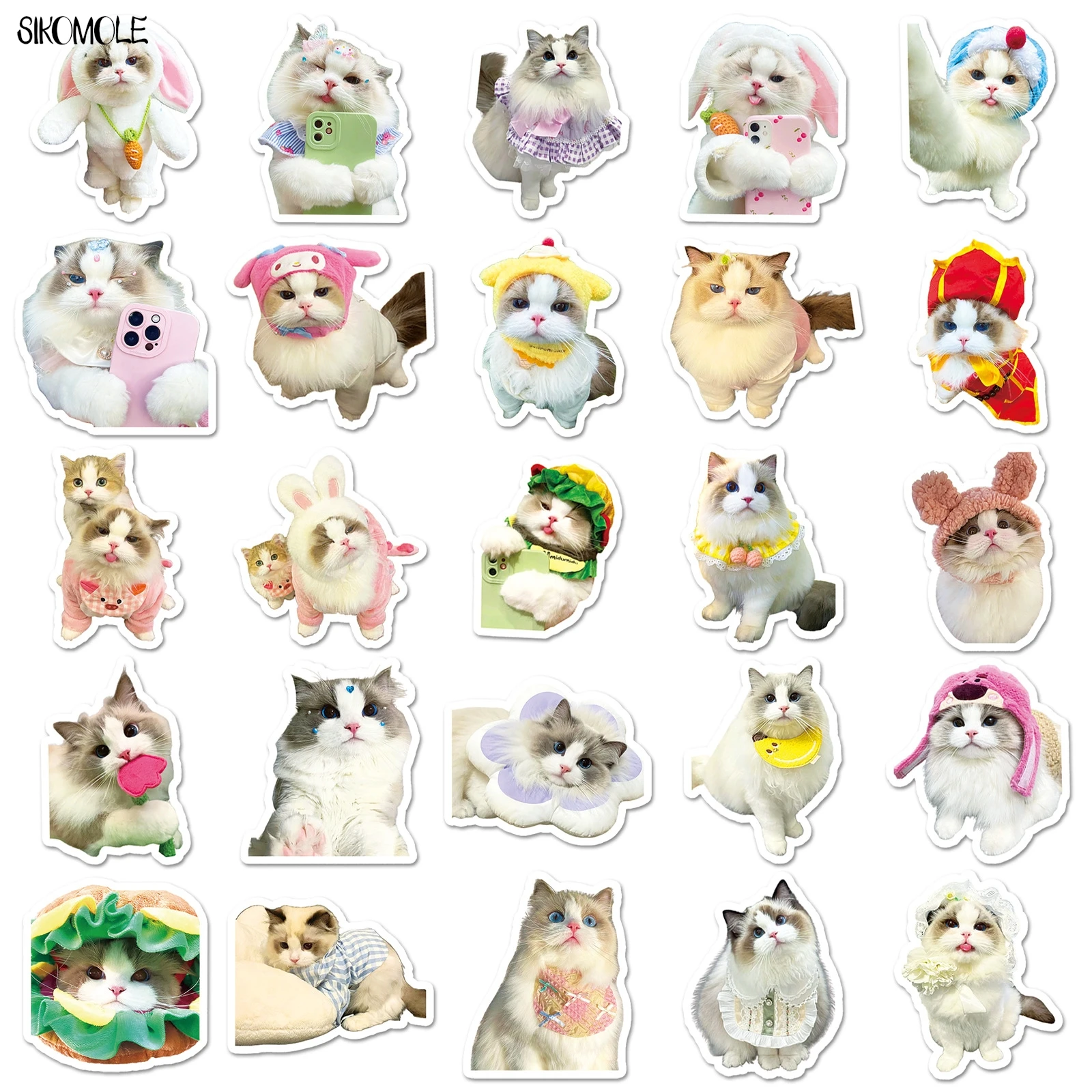 10/30/50PCS Cute Cartoon Ragdoll Car Stickers Kawaii Animals Aesthetic For DIY Kid Travel Luggage Decal Graffiti Sticker Pack