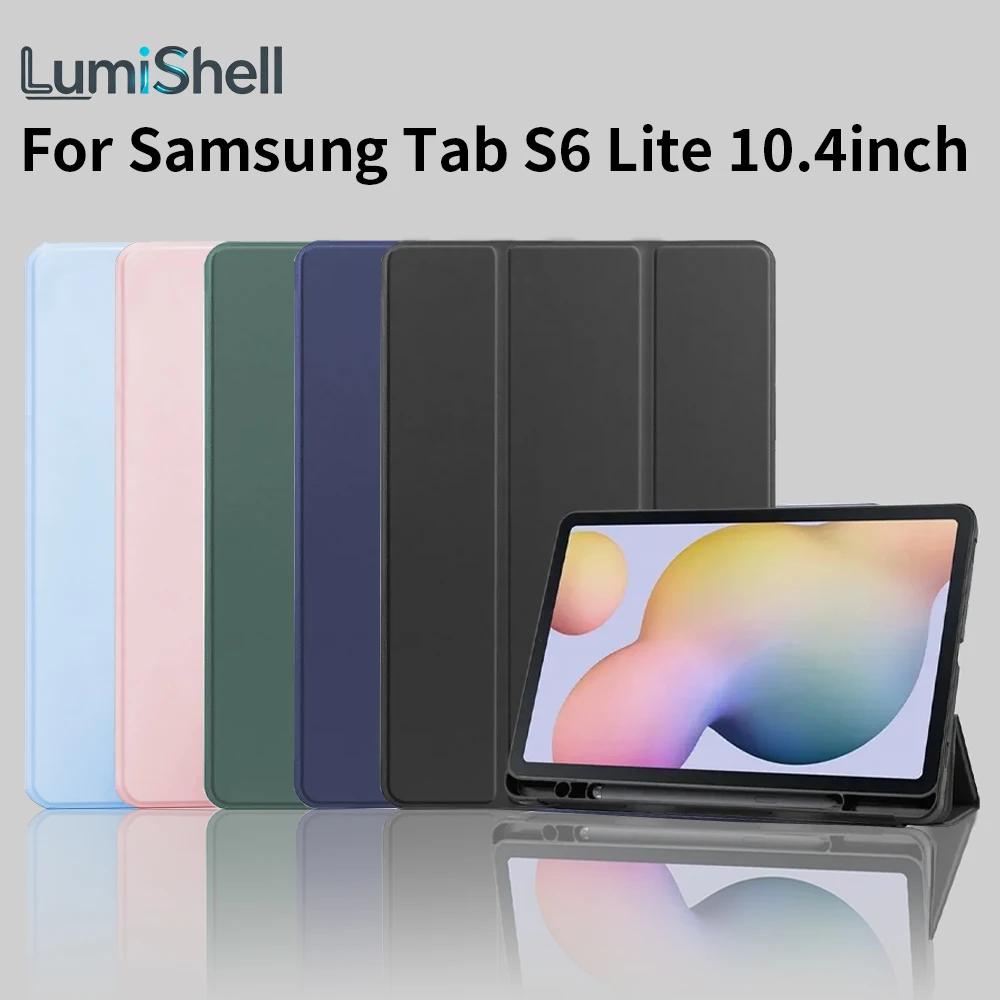 Case For Samsung Tab S6 Lite 10.4 Inch (SM-P613 P615 P620), With Pencil Holder,Trifold Stand Protective Cover Soft TPU Back