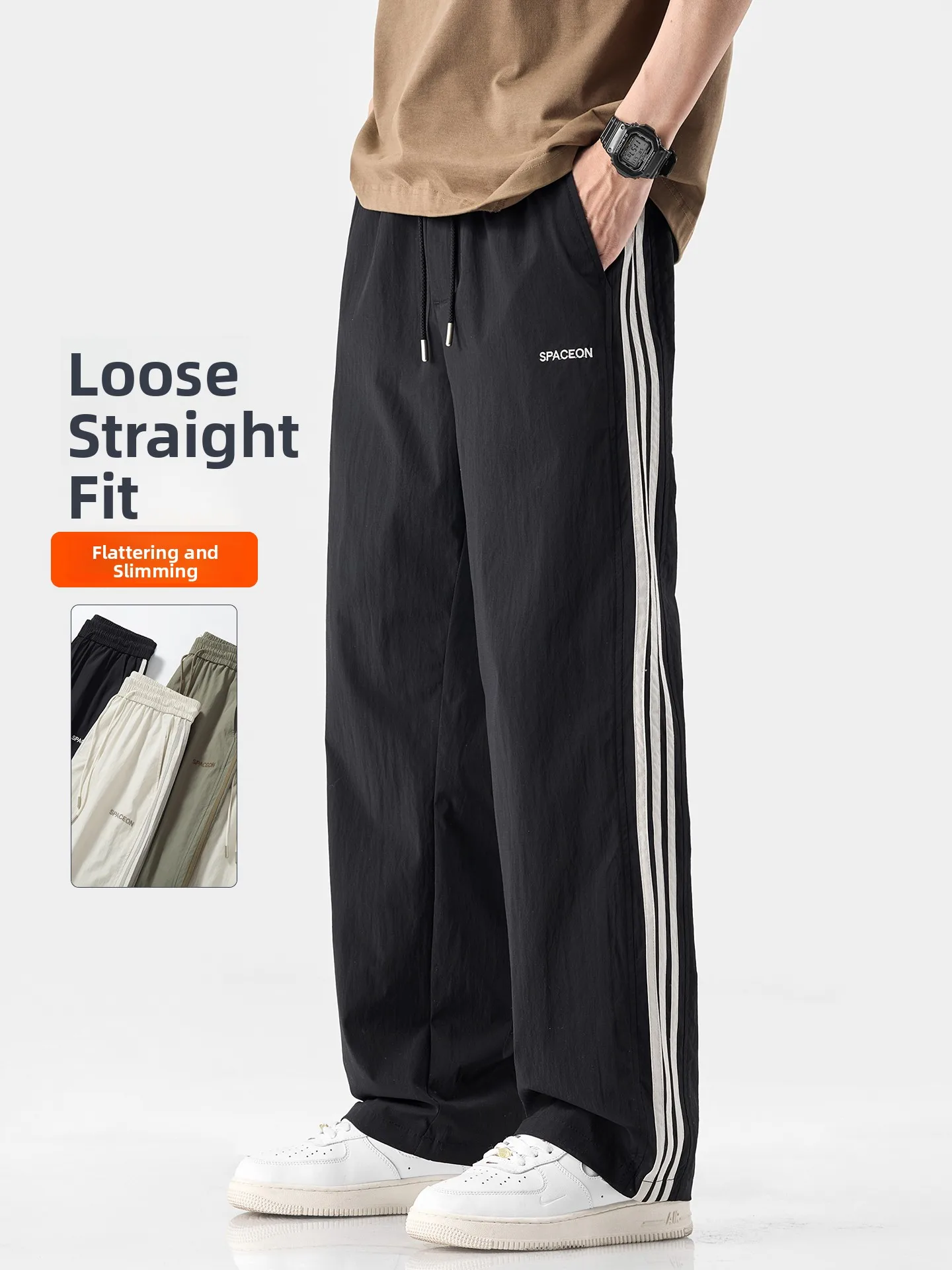 

Qui Dry Sport Pants Men's Summer Thin Straight Workwear Casual Pants Loose Fit Straight Leg Polyester Fiber Cool Sensation