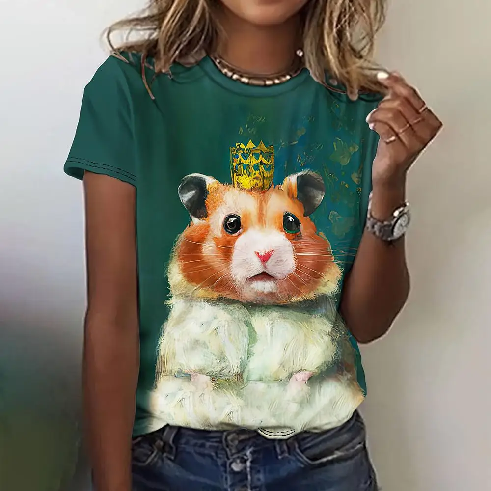 Cartoon Rat 3D Stampa T-shirt Donna Estate Divertente Animale T Shirt Manica corta O-Collo Harajuku Top Y2k Casual Tees Abbigliamento femminile