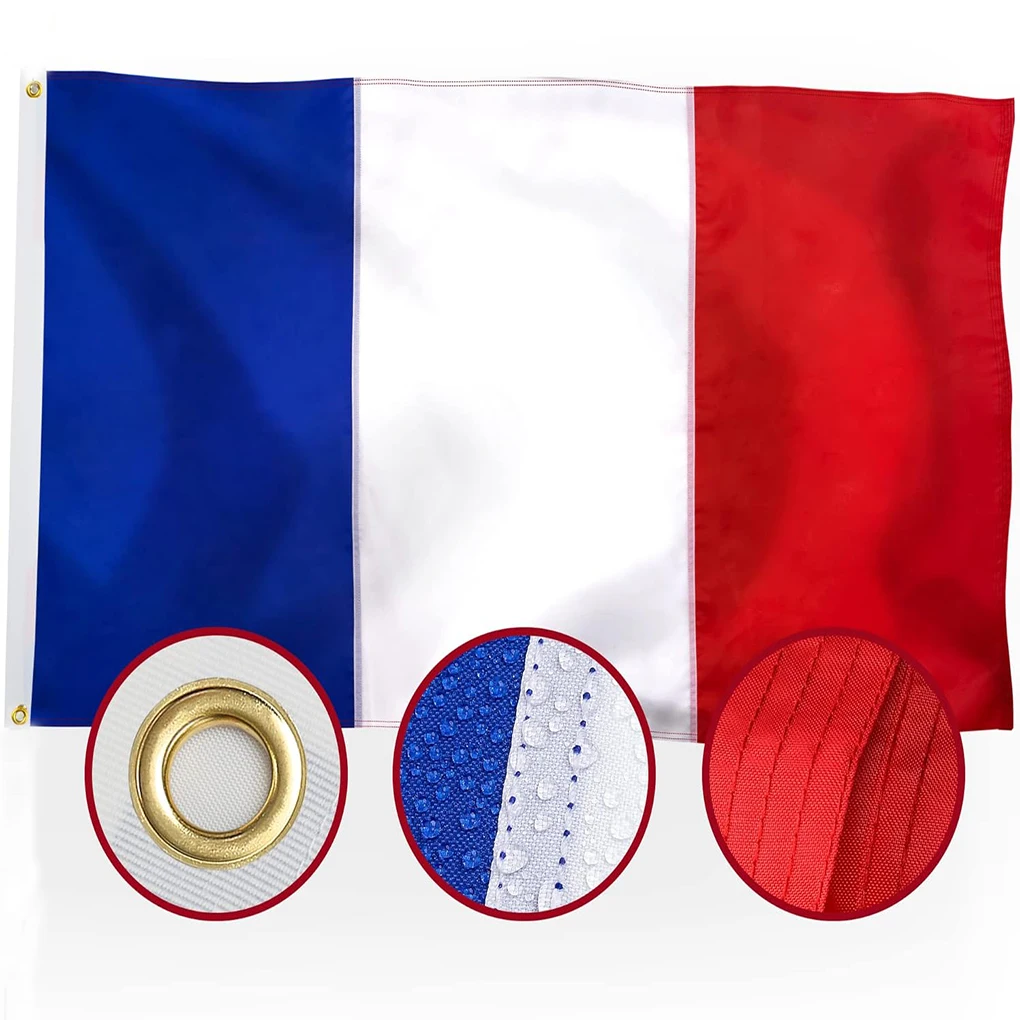 FLAGLINK 90x150 CM Double Sided Heavy Duty 210D Nylon French National Country Flags with Sewn Stripes 4 Stitch He