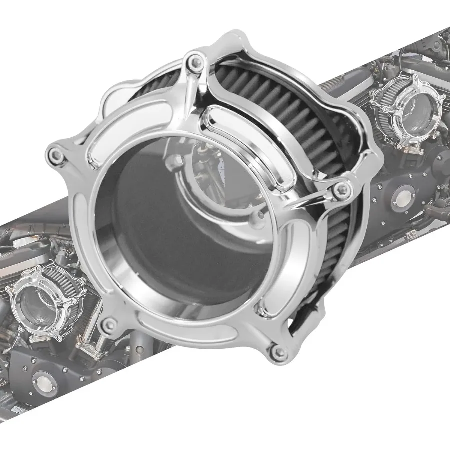 

Air Cleaner Filter Intake Aluminum with Chrome Housing and Grey Element for Harley Touring Road King Street Glide Softail Sport
