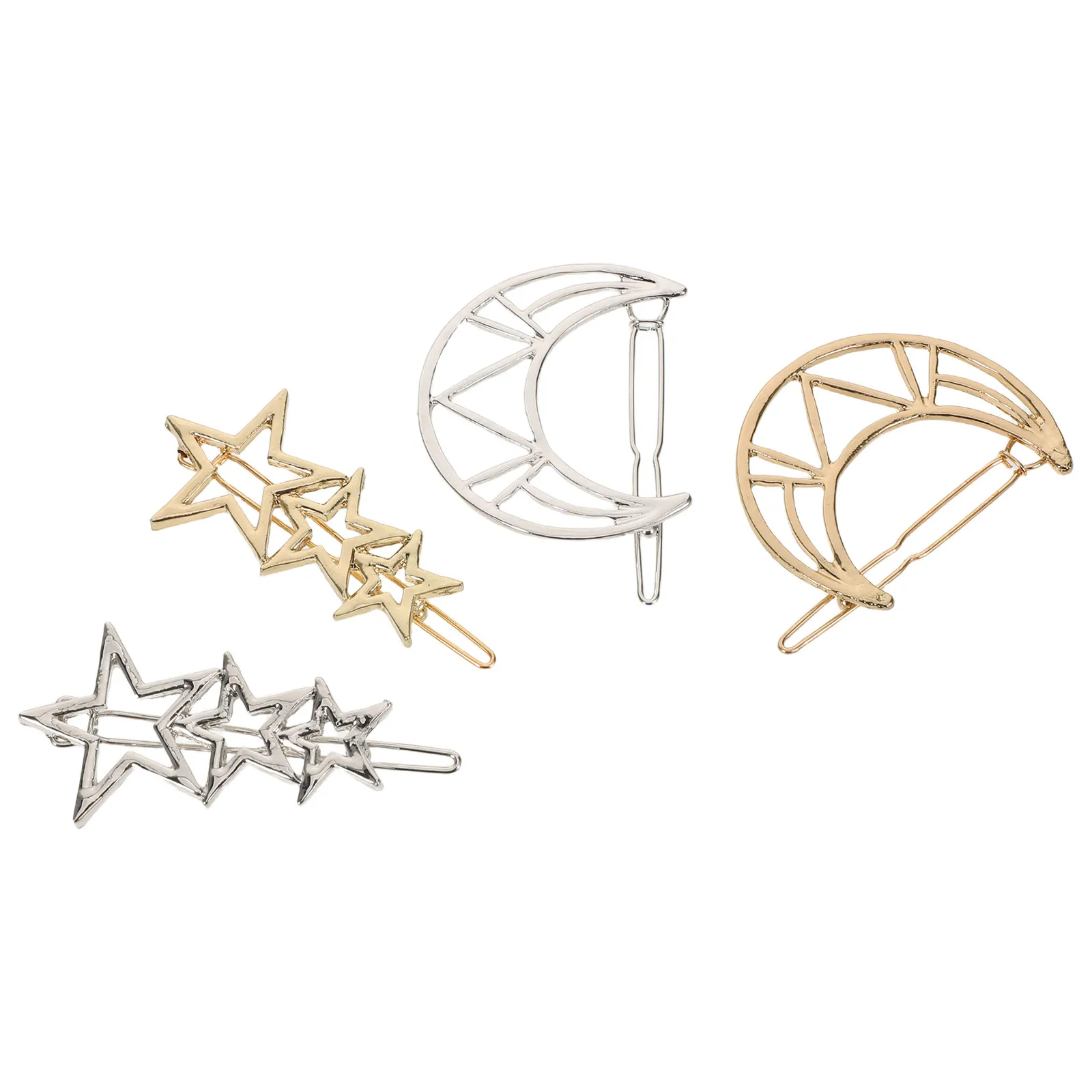 1Set Minimalist Star Clips Hollow Geometric Metal Hairpins for Women Elegant Romantic Daily Party Wear Cute Kawaii