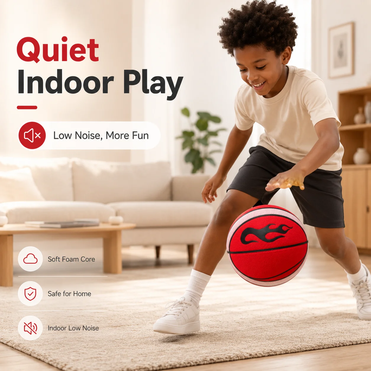 

Silent Basketball Soft Foam Indoor Training Ball Fabric Cover Quiet Basketball Kids Home Practice Size 3 5 7 Safe Sports Ball