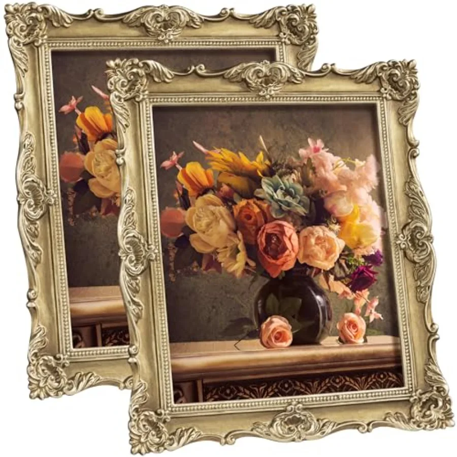 

8x10 Vintage Picture Frame Set of 2 with Real Glass Cover Ornate Antique Photo Frame Display 8x10 Picture for Tabletop or Wall