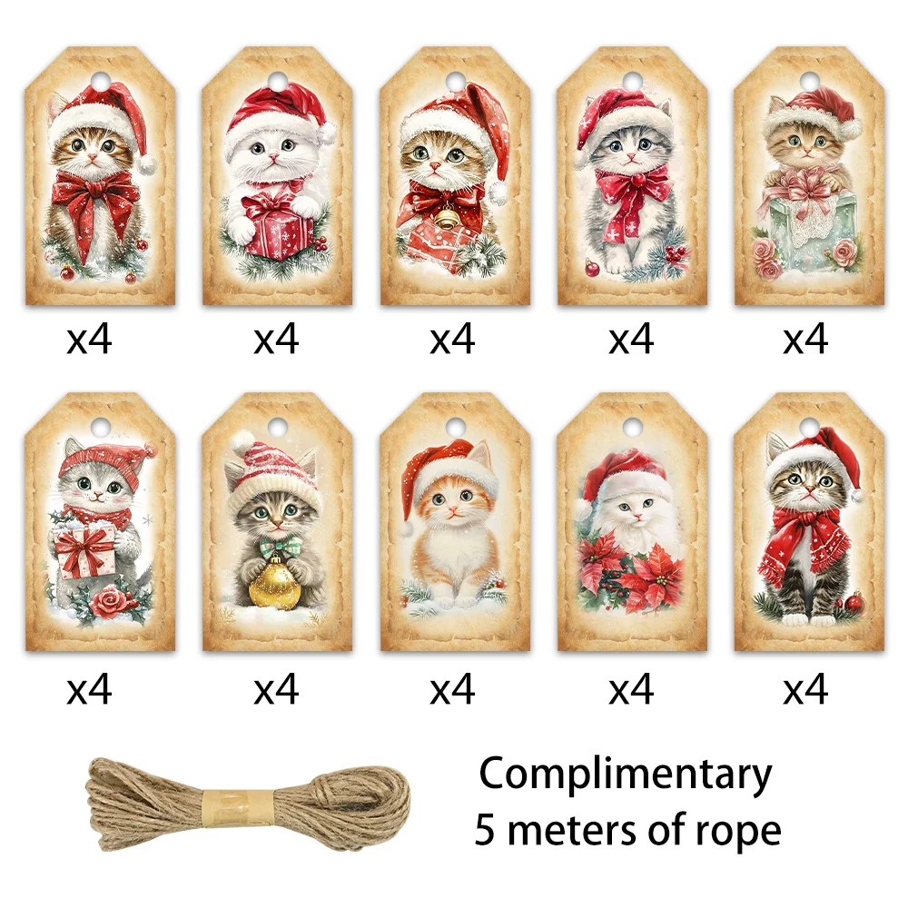 40個、クリスマスタグ、ギフトラベル、パーティーデコレーション、DIY、パッケージ装飾、グリーティングカード、パーティーカード、ジュート紐