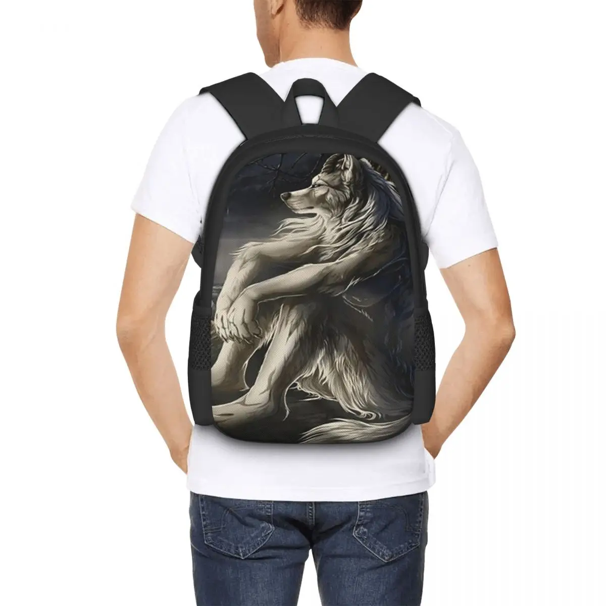 

Рюкзак Emo White Wolf Sitting Sad Meme для студентов, школьный ранец, походный рюкзак для путешествий, модная сумка для книг, наплечная сумка для мальчиков и девочек