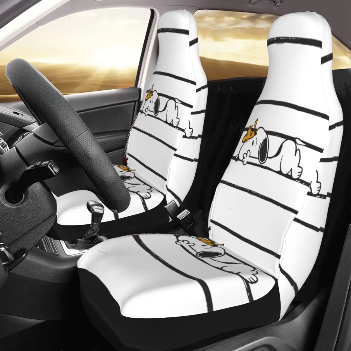 غطاء مقعد السيارة سنوبيس آند وودستوك، مجموعة أغطية مقاعد عالية الجودة مكونة من قطعتين مناسبة عالميًا للشاحنات والسيارات